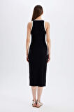 DeFacto Bodycon Vücudu Saran Basic Düz Fitilli Kaşkorse Kolsuz Midi Elbise D5302AX24HSBK81