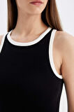 DeFacto Bodycon Vücudu Saran Basic Düz Fitilli Kaşkorse Kolsuz Midi Elbise D5302AX24HSBK81