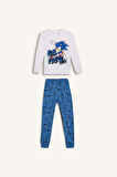 DeFacto Erkek Çocuk Pijama Takımı Sonic the Hedgehog Bisiklet Yaka Uzun Kollu Tişört Uzun Alt D5513A824WNWT34