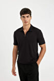 Slim Fit Dar Kesim Yarım Fermuarlı Kısa Kollu Krinkıl Polo Tişört