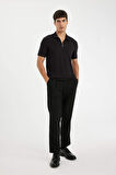 Slim Fit Dar Kesim Yarım Fermuarlı Kısa Kollu Krinkıl Polo Tişört