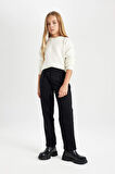 DeFacto Kız Çocuk Siyah Straight Fit Düz Kesim Beli Lastikli Pantolon D5984A824WNBK81