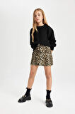 DeFacto Kız Çocuk Leopar Desenli Cepli Gabardin Etek D5241A824WNBG322