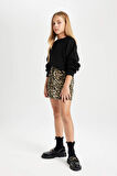 DeFacto Kız Çocuk Leopar Desenli Cepli Gabardin Etek D5241A824WNBG322