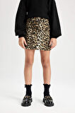 DeFacto Kız Çocuk Leopar Desenli Cepli Gabardin Etek D5241A824WNBG322