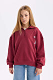 DeFacto Kız Çocuk Oversize Geniş Kalıp Fermuarlı Dik Yaka Baskılı İçi Yumuşak Tüylü Kalın Sweatshirt D3357A824AUBR285