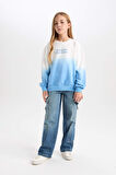 DeFacto Kız Çocuk Oversize Geniş Kalıp Bisiklet Yaka Degrade Baskılı Sweatshirt D2887A824WNBE756