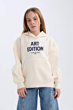 DeFacto Kız Çocuk Oversize Geniş Kalıp Kapüşonlu Baskılı İçi Yumuşak Tüylü Sweatshirt D4296A824WNER233