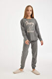 DeFacto Kız Çocuk Pijama Takımı Baskılı Uzun Kollu Üst Beli Lastikli Uzun Alt D6319A8NSAR198