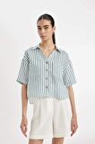 DeFacto Çizgili Müslin Kısa Kollu Gömlek D3698AX24SMBE739