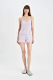 DeFacto Pijama Takımı Ribana Askılı Pijama Üstü Esnek Belli Şortlu Pijama Altı-Fall in Love C7996AX24HSPR77