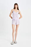 DeFacto Pijama Takımı Ribana Askılı Pijama Üstü Esnek Belli Şortlu Pijama Altı-Fall in Love C7996AX24HSPR77