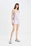 DeFacto Pijama Takımı Ribana Askılı Pijama Üstü Esnek Belli Şortlu Pijama Altı-Fall in Love C7996AX24HSPR77