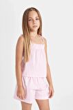DeFacto Kız Çocuk Pijama Takımı Çizgili Askılı Üst Şort D2079A824SMPN666