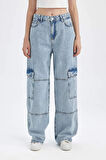 DeFacto Straight Fit Kargo Yüksek Bel Uzun Jean Yıkamalı Pantolon C7363AX24AUNM39