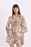DeFacto Crop Desenli Vual Yarım Kollu Bluz D2973AX24SMBN330