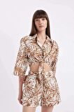 DeFacto Crop Desenli Vual Yarım Kollu Bluz D2973AX24SMBN330