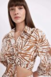 DeFacto Crop Desenli Vual Yarım Kollu Bluz D2973AX24SMBN330