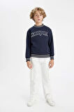 DeFacto Erkek Çocuk Lacivert Oversize Geniş Kalıp Bisiklet Yaka Baskılı Kalın Sweatshirt D1911A824WNNV135