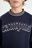 DeFacto Erkek Çocuk Lacivert Oversize Geniş Kalıp Bisiklet Yaka Baskılı Kalın Sweatshirt D1911A824WNNV135