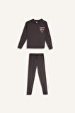 DeFacto Erkek Çocuk 2'li Takım Kapüşonlu Baskılı Sweatshirt Beli Lastikli Eşofman Altı D2040A824AUAR213