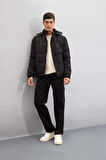 DeFacto Su İtici Mont Slim Fit Dar Kesim Kapüşonlu Polar Astarlı Fermuarlı U9773AZ24WNBK27