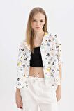 DeFacto Coool Oversize Pijama Yaka Desenli Kısa Kollu %100 Pamuk Gömlek A6863AX24SMWT32