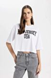 DeFacto Oversize Fit Bisiklet Yaka Baskılı Kısa Kollu Tişört C7714AX24SMWT36