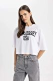 DeFacto Oversize Fit Bisiklet Yaka Baskılı Kısa Kollu Tişört C7714AX24SMWT36