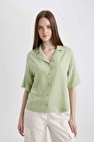 DeFacto Oversize Fit Pijama Yaka Keten Karışımlı Kısa Kollu Gömlek U2927AZ24SMGN1216