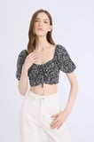 DeFacto Fitted Kare Yaka Desenli Maroken Kısa Kollu Bluz D0911AX24SMBK27