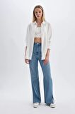DeFacto Oversize Fit Krinkıl Viskon Uzun Kollu Gömlek C3823AX24SMWT32