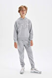 DeFacto Erkek Çocuk 2'li Takım Kapüşonlu Kanguru Cepli Baskılı Sweatshirt Üst Jogger Eşofman Altı C8319A824AUGR91