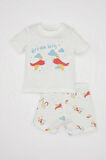 Erkek Bebek Pijama Takım Baskılı Penye Kısa Kollu Üst Beli Lastikli Şort