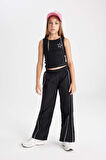 DeFacto Kız Çocuk Wide Leg Geniş Bol Paça Beli Lastikli Siyah Pantolon C8775A824AUBK27