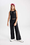 DeFacto Kız Çocuk Wide Leg Geniş Bol Paça Beli Lastikli Siyah Pantolon C8775A824AUBK27