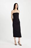 DeFacto Bodycon Straplez Siyah Midi Abiye Elbise D0985AX24SMBK81