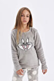 Kız Çocuk Looney Tunes Regular Fit  Uzun Kollu Üst Uzun Alt Pelüş Pijama Takımı