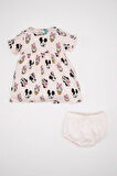 DeFacto Kız Bebek 2'li Takım Disney Mickey & Minnie Fitilli Kaşkorse Kısa Kollu Elbise Külot D0795A524HSPN344