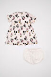 DeFacto Kız Bebek 2'li Takım Disney Mickey & Minnie Fitilli Kaşkorse Kısa Kollu Elbise Külot D0795A524HSPN344
