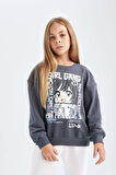 DeFacto Kız Çocuk Antrasit Oversize Geniş Kalıp Bisiklet Yaka Baskılı Sweatshirt D0610A824AUAR31