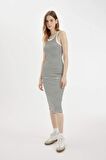 DeFacto Bodycon Halter Yaka Çizgili Fitilli Kaşkorse Kolsuz Midi Elbise C8845AX24SMWT32