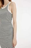 DeFacto Bodycon Halter Yaka Çizgili Fitilli Kaşkorse Kolsuz Midi Elbise C8845AX24SMWT32
