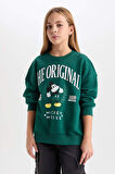 DeFacto Kız Çocuk Disney Mickey & Minnie Oversize Geniş Kalıp Bisiklet Yaka İçi Yumuşak Tüylü Sweatshirt D1118A824AUGN1116