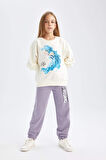 DeFacto Kız Çocuk Ekru Frozen Relax Fit Bisiklet Yaka Sweatshirt D1119A824AUER99