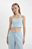 DeFacto Coool Çizgili Poplin Askılı Bluz D3517AX24HSBE196