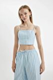 DeFacto Coool Çizgili Poplin Askılı Bluz D3517AX24HSBE196