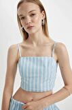 DeFacto Coool Çizgili Poplin Askılı Bluz D3517AX24HSBE196