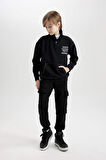 DeFacto Erkek Çocuk Siyah Oversize Geniş Kalıp Balıkçı Yaka Baskılı Sweatshirt D5676A824WNBK81