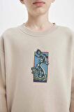 DeFacto Erkek Çocuk Oversize Geniş Kalıp Bisiklet Yaka Baskılı Sweatshirt D5678A824WNER37